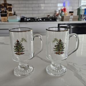 SPODE Christmas Tree Glass Mugs